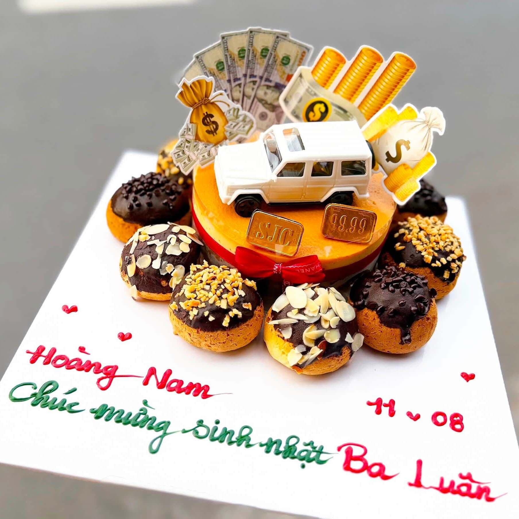Bánh Sinh Nhật Gato Flan 14cm và 8 Su Sing Socola Hạnh Nhân