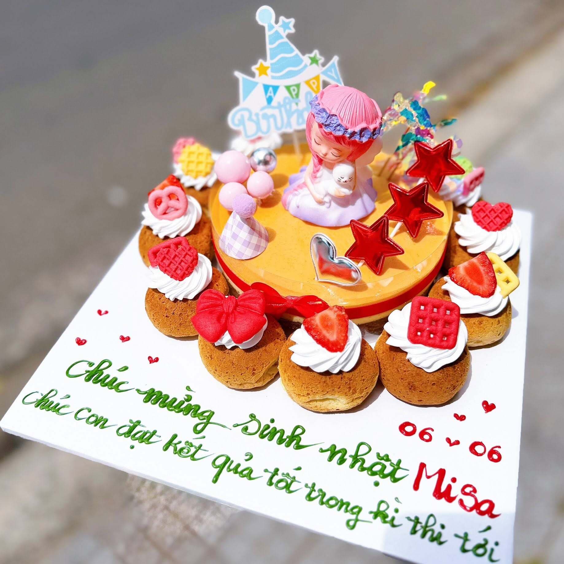 Bánh Sinh Nhật Gato Flan size 16cm và 10 Su Sing - Bé Gái